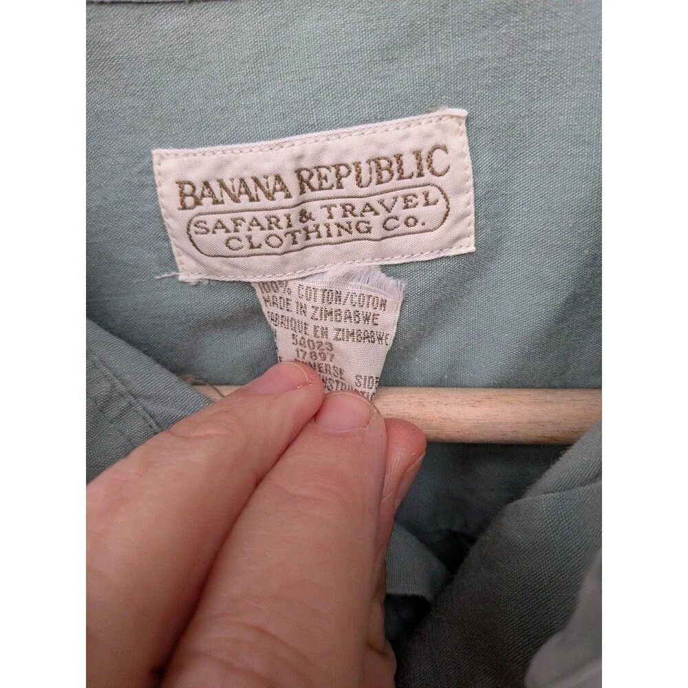 Vintage 80s Banana Republic Shirt Short Sleeve Medium Cotton Green Zimbabwe